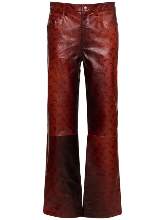 Marine Serre: Airbrushed leather wide leg pants - Orange - men_0 | Luisa Via Roma