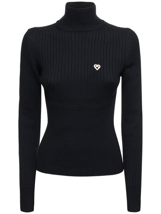 Casablanca: Wool rib knit turtleneck sweater - Black - women_0 | Luisa Via Roma