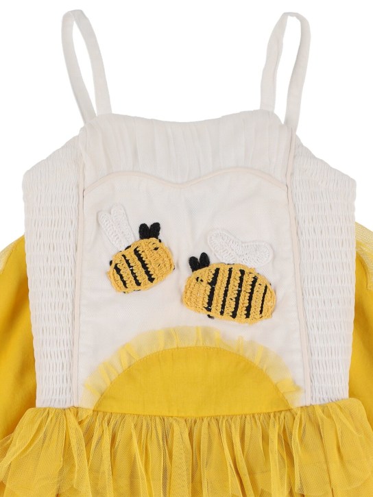 Stella Mccartney Kids: Robe en tulle recyclé avec ailes d'abeille - Jaune - kids-girls_1 | Luisa Via Roma