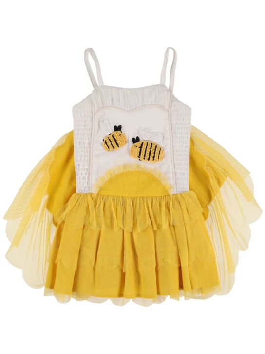 Stella Mccartney Kids: Bee recycled tulle dress w/wings - Sarı - kids-girls_0 | Luisa Via Roma