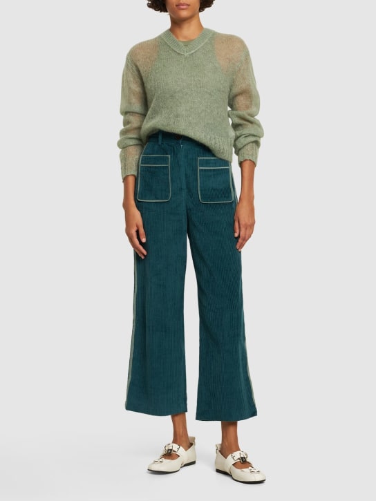 Maria de la Orden: Pantalones Niza de pana con cintura alta - Verde Azulado - women_1 | Luisa Via Roma