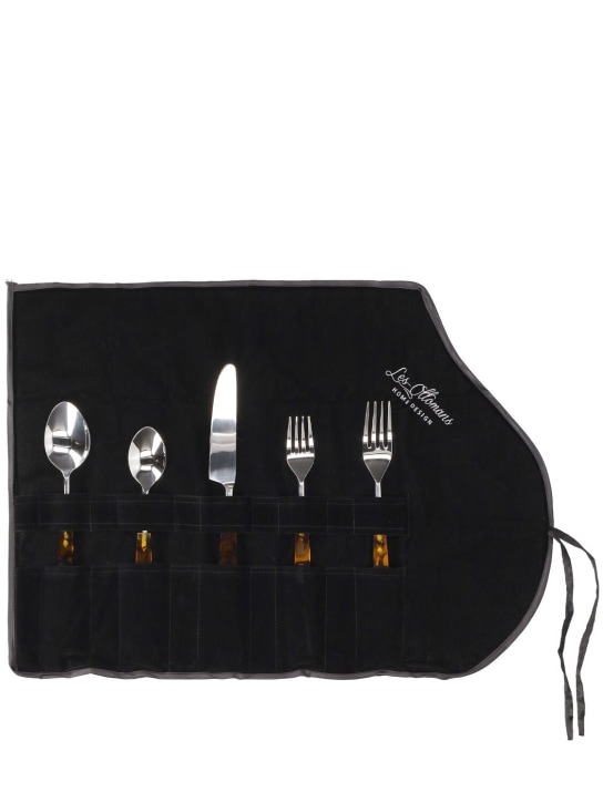 Les Ottomans: Leopard cutlery set - Silver/Brown - ecraft_2 | Luisa Via Roma