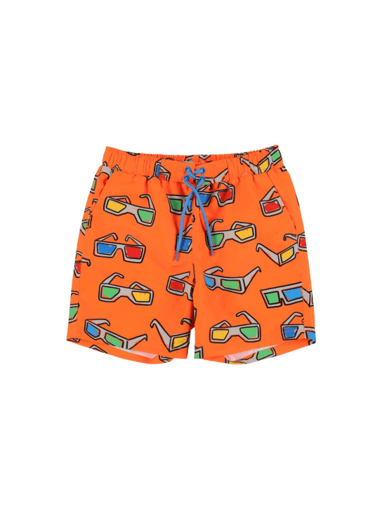 Stella Mccartney Kids: All over print poly swim shorts - Orange - kids-boys_0 | Luisa Via Roma