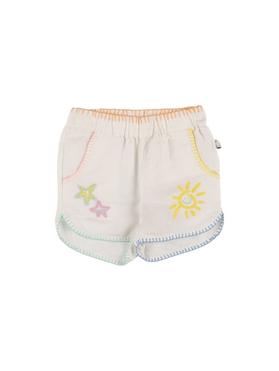 Stella Mccartney Kids: Organic cotton & linen shorts - Fil dişi rengi - kids-girls_0 | Luisa Via Roma