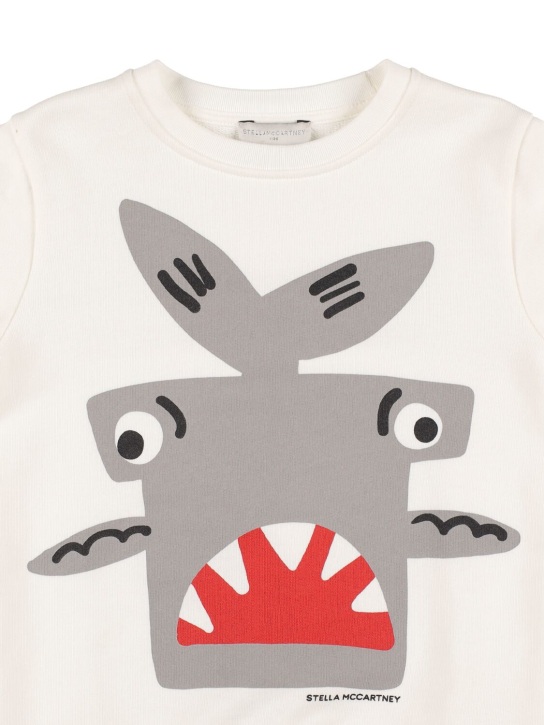 Stella Mccartney Kids: Shark print organic cotton sweatshirt - Beyaz - kids-boys_1 | Luisa Via Roma