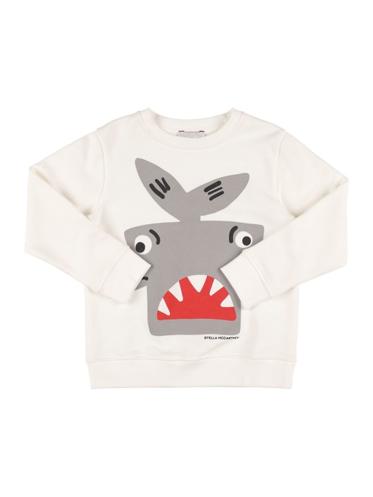 Stella Mccartney Kids: Sweat-shirt en coton biologique imprimé requin - Blanc - kids-boys_0 | Luisa Via Roma