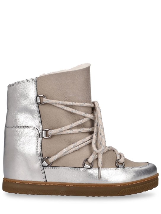 Isabel Marant: Nowles-GF leather & suede ankle boots - Silver - women_0 | Luisa Via Roma