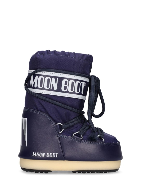 Moon Boot: Icon tall nylon snow boots - Navy - kids-girls_0 | Luisa Via Roma