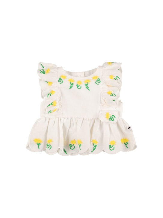 Stella Mccartney Kids: Organic cotton & linen top - Beyaz - kids-girls_0 | Luisa Via Roma