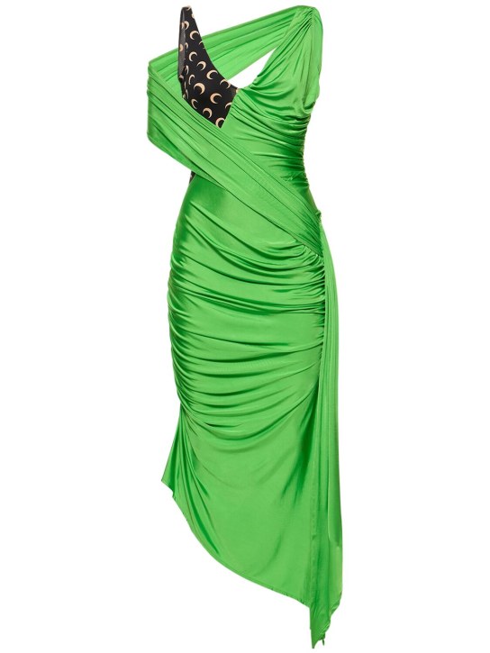 Marine Serre: Draped shiny viscose jersey midi dress - Yeşil - women_0 | Luisa Via Roma