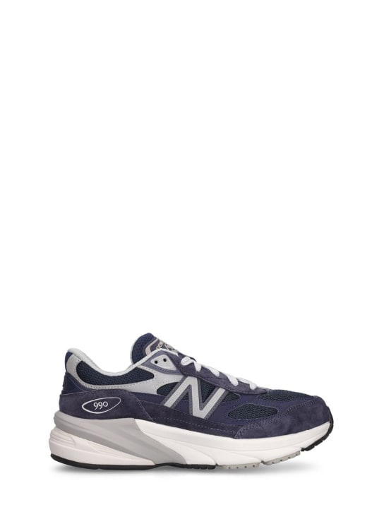 New Balance: 990 v6 Leather & mesh sneakers - Navy - kids-boys_0 | Luisa Via Roma