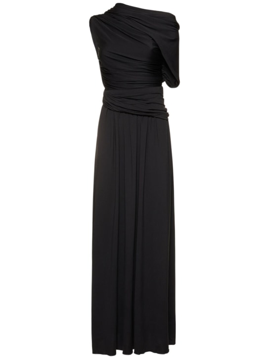ALTUZARRA: Delphi draped jersey long dress - Black - women_0 | Luisa Via Roma