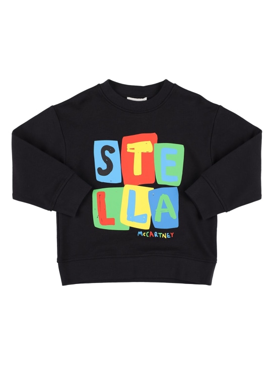 Stella Mccartney Kids: Sweat-shirt en coton biologique imprimé logo - Noir - kids-boys_0 | Luisa Via Roma