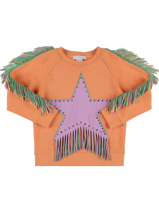 Stella Mccartney Kids: Sweat-shirt en coton embelli à franges - Orange - kids-girls_0 | Luisa Via Roma