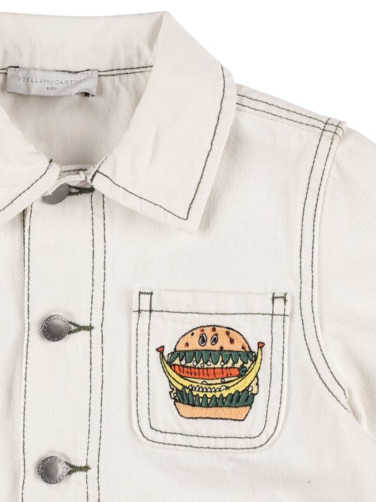 Stella Mccartney Kids: Embroidered cotton denim jacket - Beyaz - kids-boys_1 | Luisa Via Roma