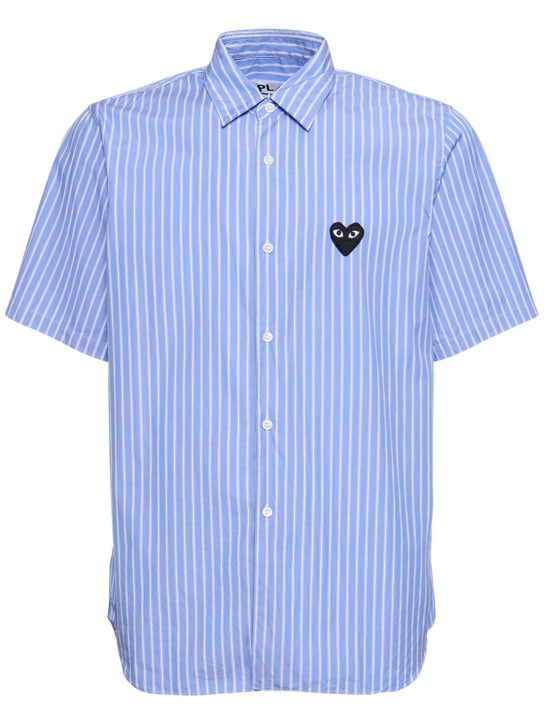 Comme des Garçons Play: Play logo striped cotton shirt - Blue - men_0 | Luisa Via Roma