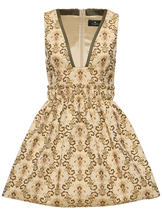 Etro: Cotton blend jacquard mini dress - Gold/Multi - women_0 | Luisa Via Roma