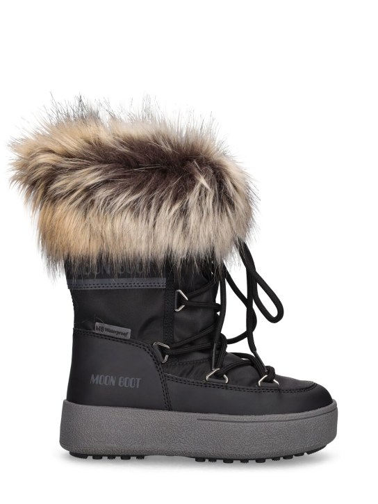 Moon Boot: Nylon ankle snow boots w/ faux fur - Siyah - kids-girls_0 | Luisa Via Roma