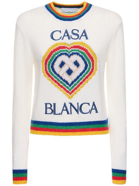 Casablanca: Heart logo wool knit sweater - Multicolor - women_0 | Luisa Via Roma