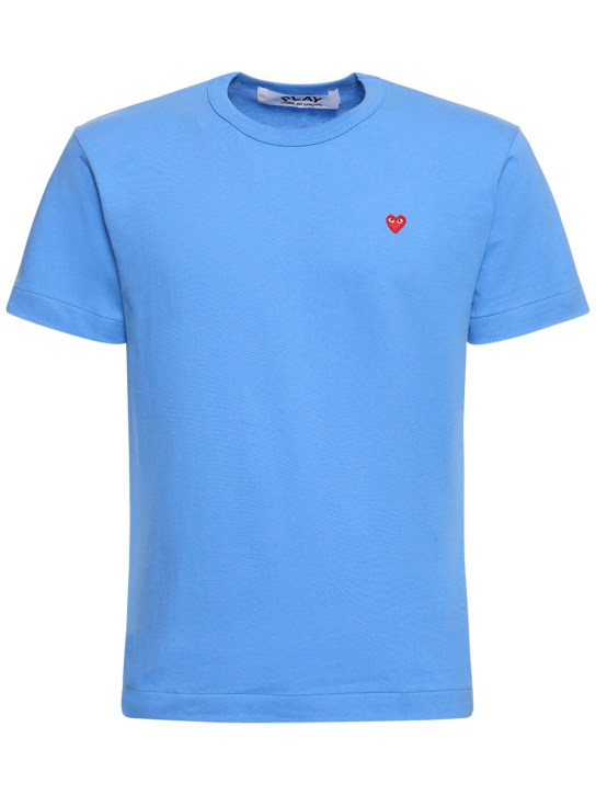 Comme des Garçons Play: Camiseta de algodón con logo - Azul - men_0 | Luisa Via Roma