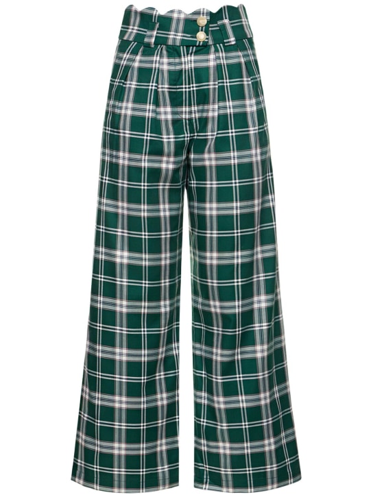 Maria de la Orden: New Chestnut check scalloped wide pants - Yeşil/Beyaz - women_0 | Luisa Via Roma