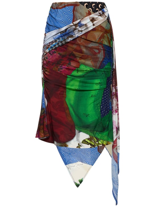 Marine Serre: Jupe mi-longue en patchwork de jersey drapé - Multicolore - women_0 | Luisa Via Roma