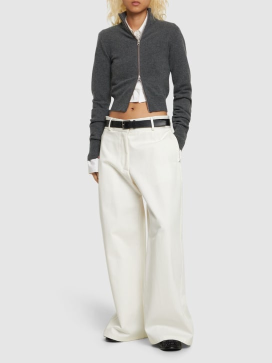 Jil Sander: Pantalones anchos de gabardina de algodón - Blanco - women_1 | Luisa Via Roma