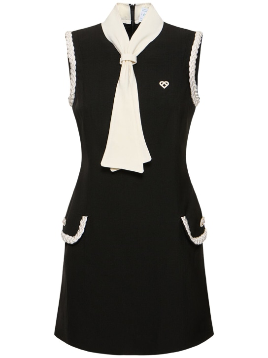 Casablanca: Jacky silk blend tailored mini dress - Siyah/Beyaz - women_0 | Luisa Via Roma