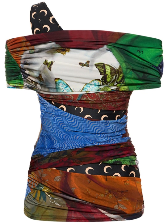 Marine Serre: Draped printed jersey patchwork top - women_0 | Luisa Via Roma