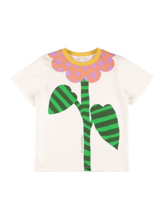 Stella Mccartney Kids: Flower print organic cotton t-shirt - Beyaz - kids-girls_0 | Luisa Via Roma
