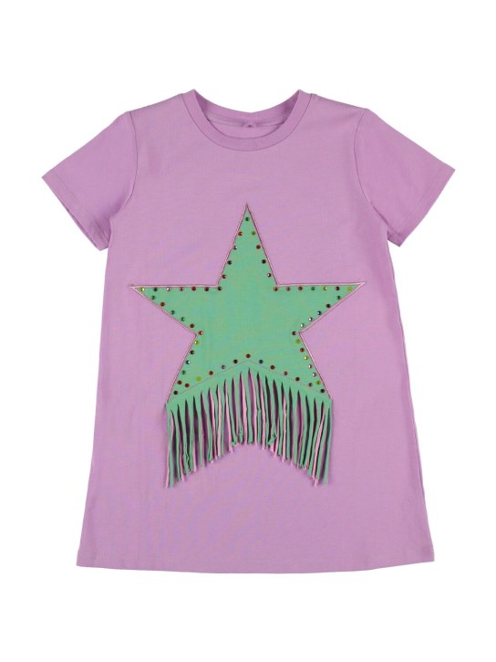 Stella Mccartney Kids: Embellished cotton dress w/ fringes - Purple - kids-girls_0 | Luisa Via Roma