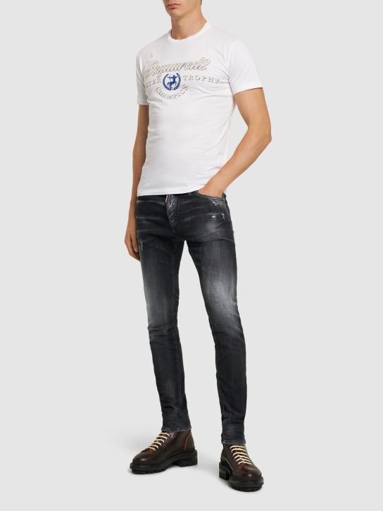 Dsquared2: T-shirt in jersey di cotone stampato - Bianco - men_1 | Luisa Via Roma