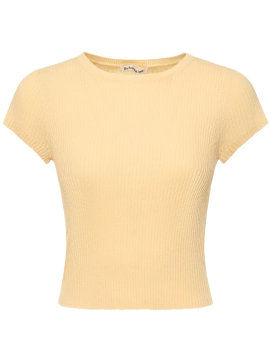 Reformation: Teo short sleeve cashmere sweater - Yellow - women_0 | Luisa Via Roma