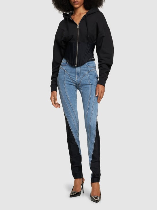 MUGLER: Felpa cropped in cotone / zip e cappuccio - women_1 | Luisa Via Roma