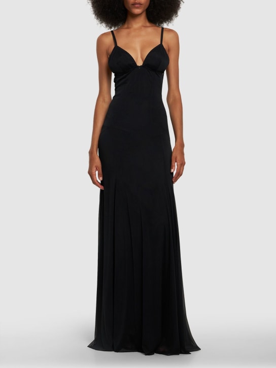 Dolce&Gabbana: Long tulle slip dress - Black - women_1 | Luisa Via Roma