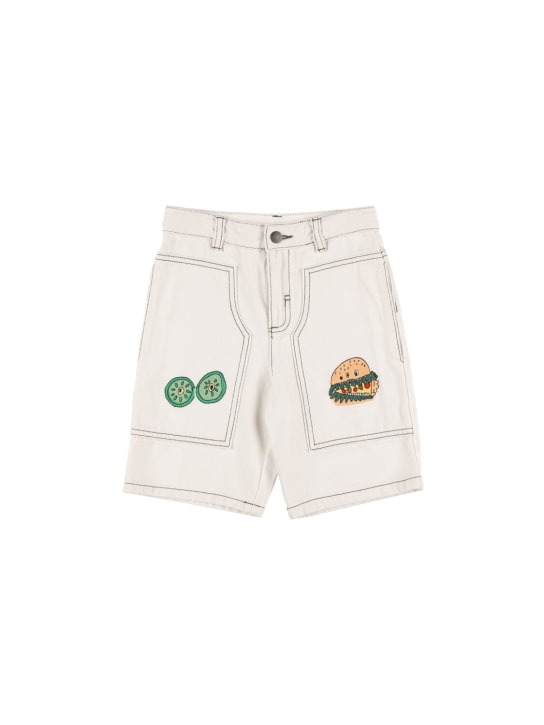 Stella Mccartney Kids: Embroidered logo cotton denim shorts - White - kids-boys_0 | Luisa Via Roma