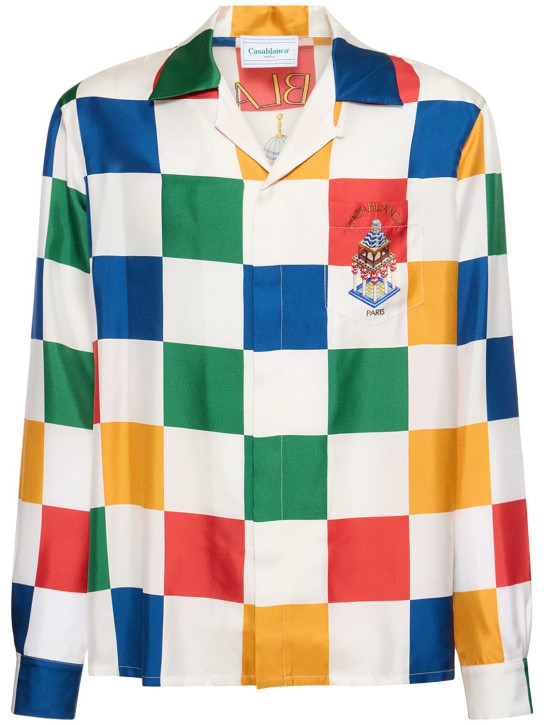 Casablanca: Check print silk twill shirt - Multicolor - men_0 | Luisa Via Roma