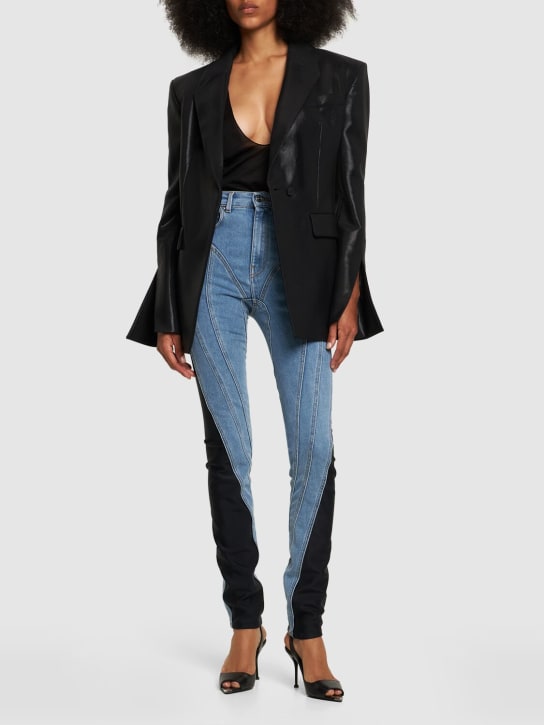 MUGLER: Shiny twill open back fitted jacket - Black - women_1 | Luisa Via Roma
