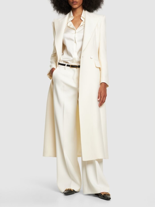 Dolce&Gabbana: Manteau long en cady de laine à double boutonnage - Blanc - women_1 | Luisa Via Roma