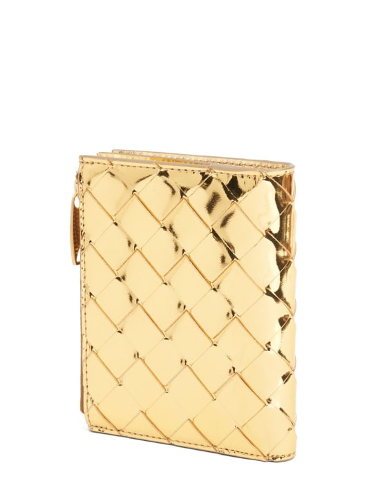 Bottega Veneta: Small Intrecciato bi-fold zip wallet - Gold - women_1 | Luisa Via Roma