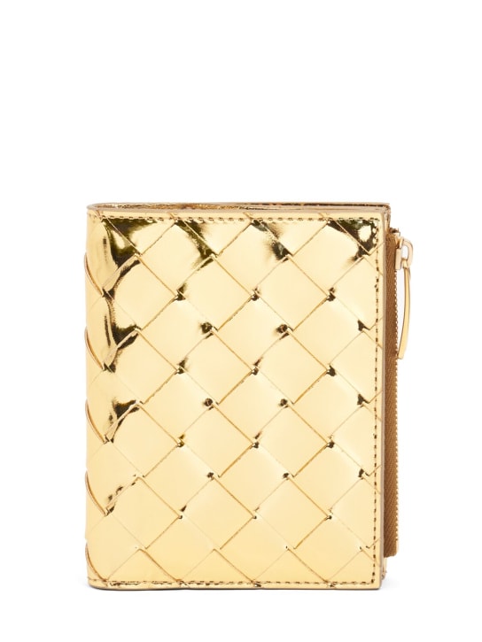 Bottega Veneta: Small Intrecciato bi-fold zip wallet - Gold - women_0 | Luisa Via Roma