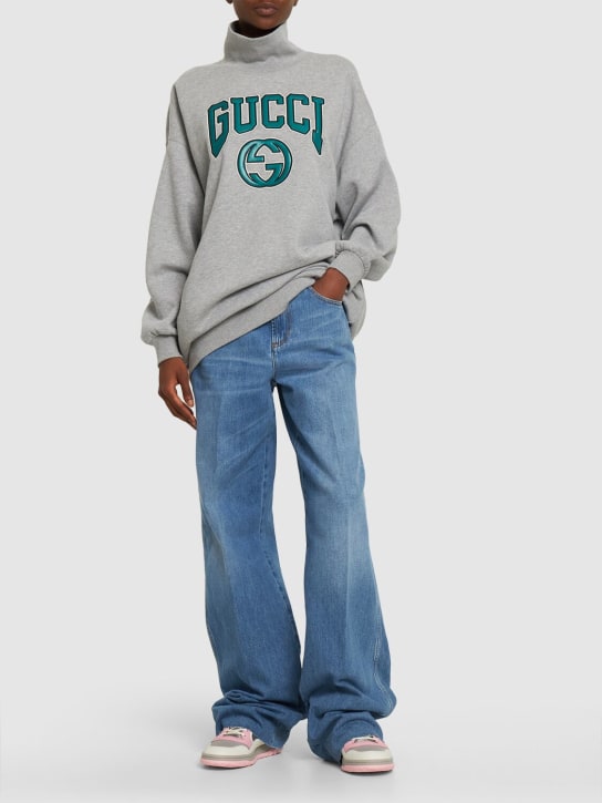 Gucci: Cotton sweatshirt w/ embroidery - 	Gri/Yeşil - women_1 | Luisa Via Roma