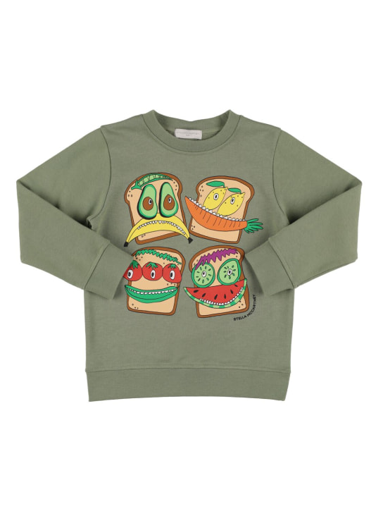 Stella Mccartney Kids: Printed logo cotton sweatshirt - Military Green - kids-boys_0 | Luisa Via Roma
