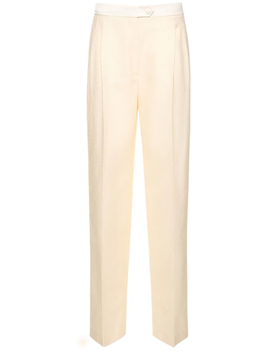 Etro: Pantalon ample en jacquard imprimé taille haute - Multi Beige - women_0 | Luisa Via Roma