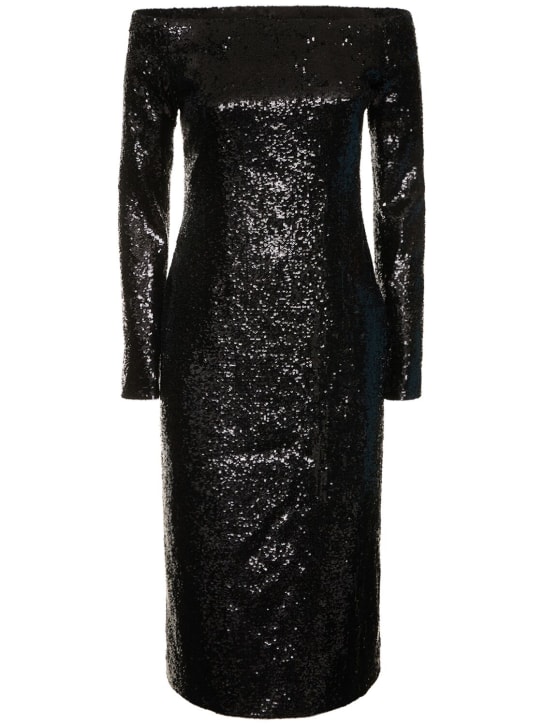 Gauchere: Robe midi en sequins à col bardot - Noir - women_0 | Luisa Via Roma