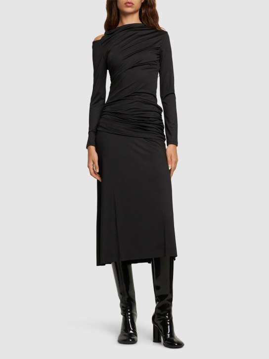Victoria Beckham: Ruched stretch jersey midi dress - Black - women_1 | Luisa Via Roma