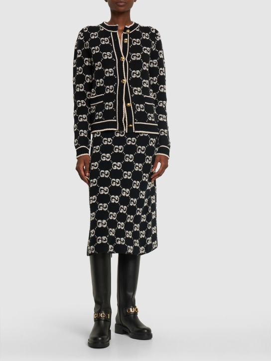 Gucci: Jupe en jacquard de laine bouclée GG - Noir/Ivoire - women_1 | Luisa Via Roma