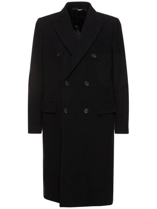 Dolce&Gabbana: Double breasted wool coat - Black - men_0 | Luisa Via Roma
