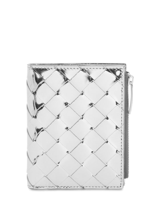 Bottega Veneta: Small Intrecciato  bi-fold zip wallet - Silver - women_0 | Luisa Via Roma