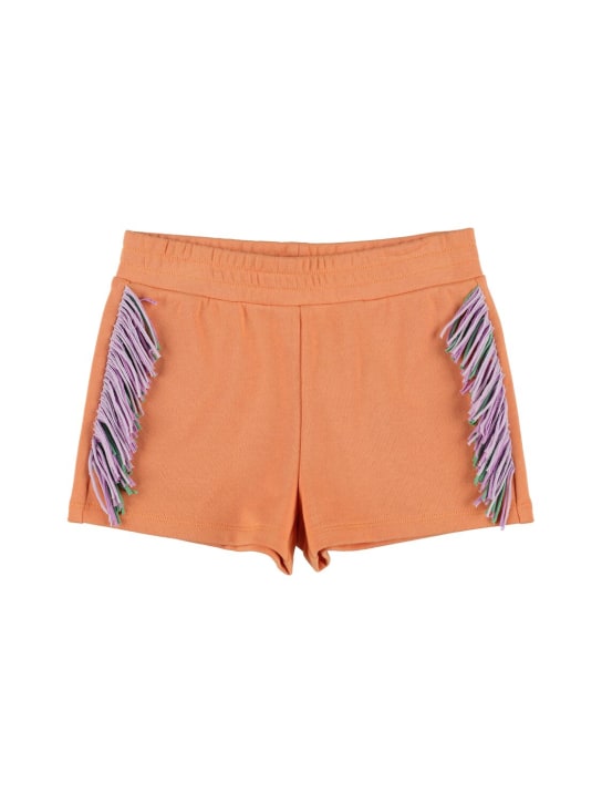 Stella Mccartney Kids: Organic cotton sweat shorts w/ fringes - Orange - kids-girls_0 | Luisa Via Roma